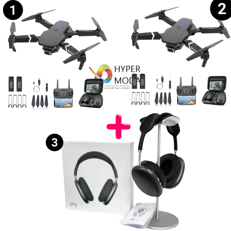 Kit 2 Drones +1 Audifonos Diadema P9